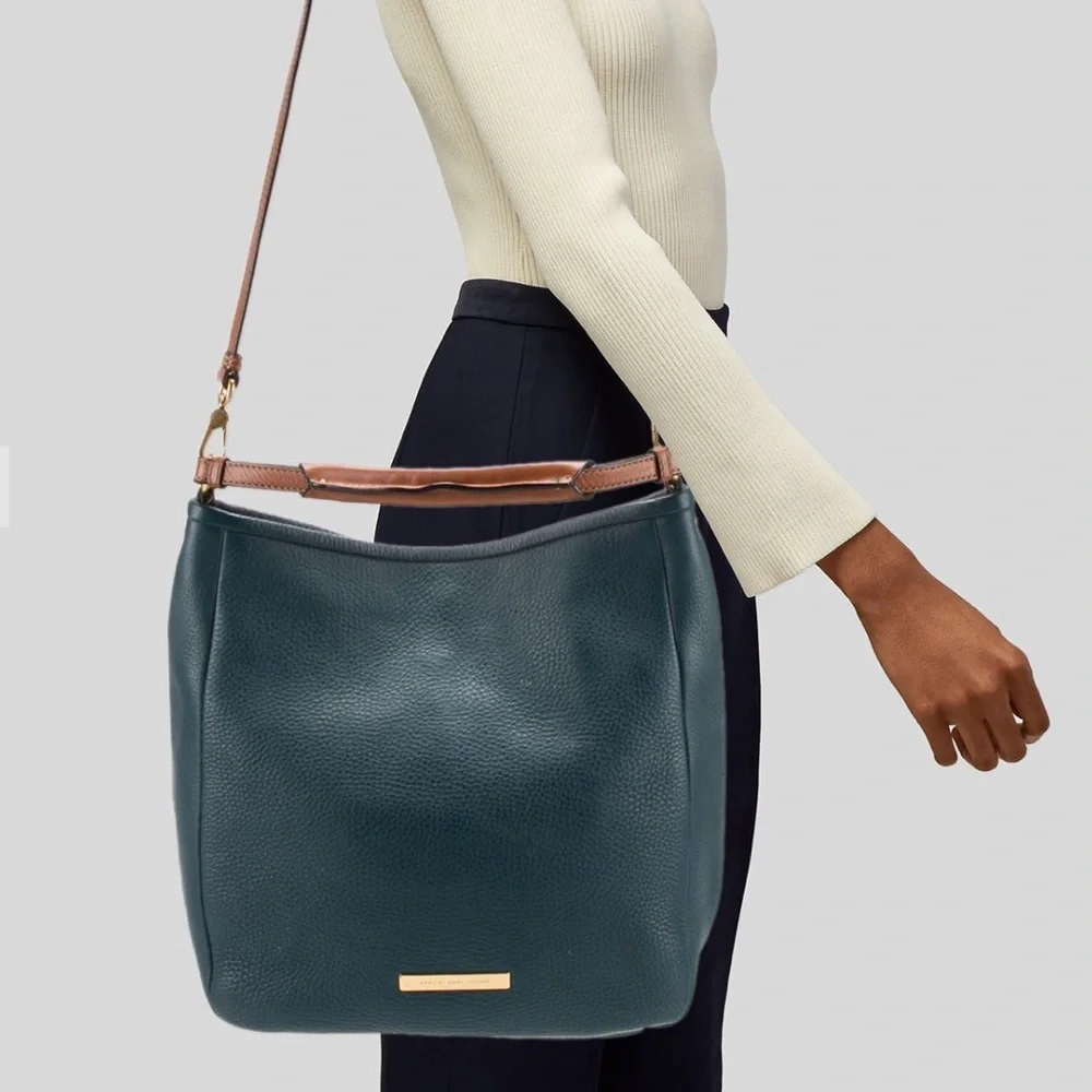 Marc Jacobs Blue Pebbled Leather Hobo Shoulder Bag with Long Strap